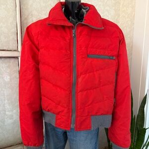 Mens Vintage 1st Down Goose Down ‘04 XXL Ski Coat Red w Gray Elastic Hem Zipper